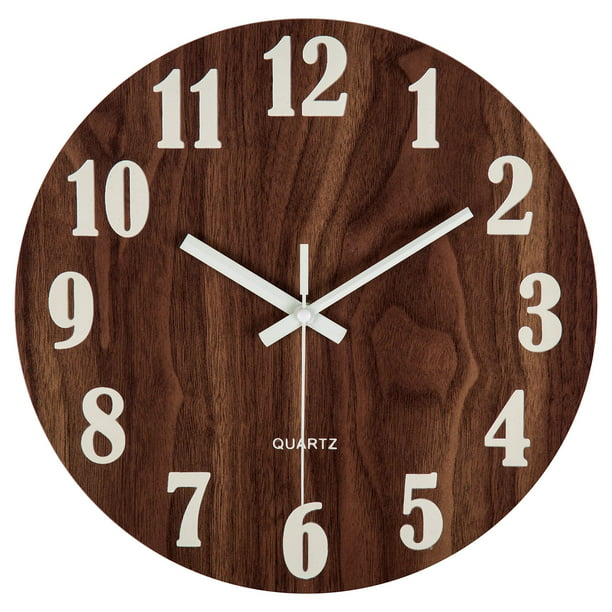 Round Wood Wall Clock Flower Pattern with Numerals Battery Operated Silent Non for Living Room Kitchen Bedroom 15 
